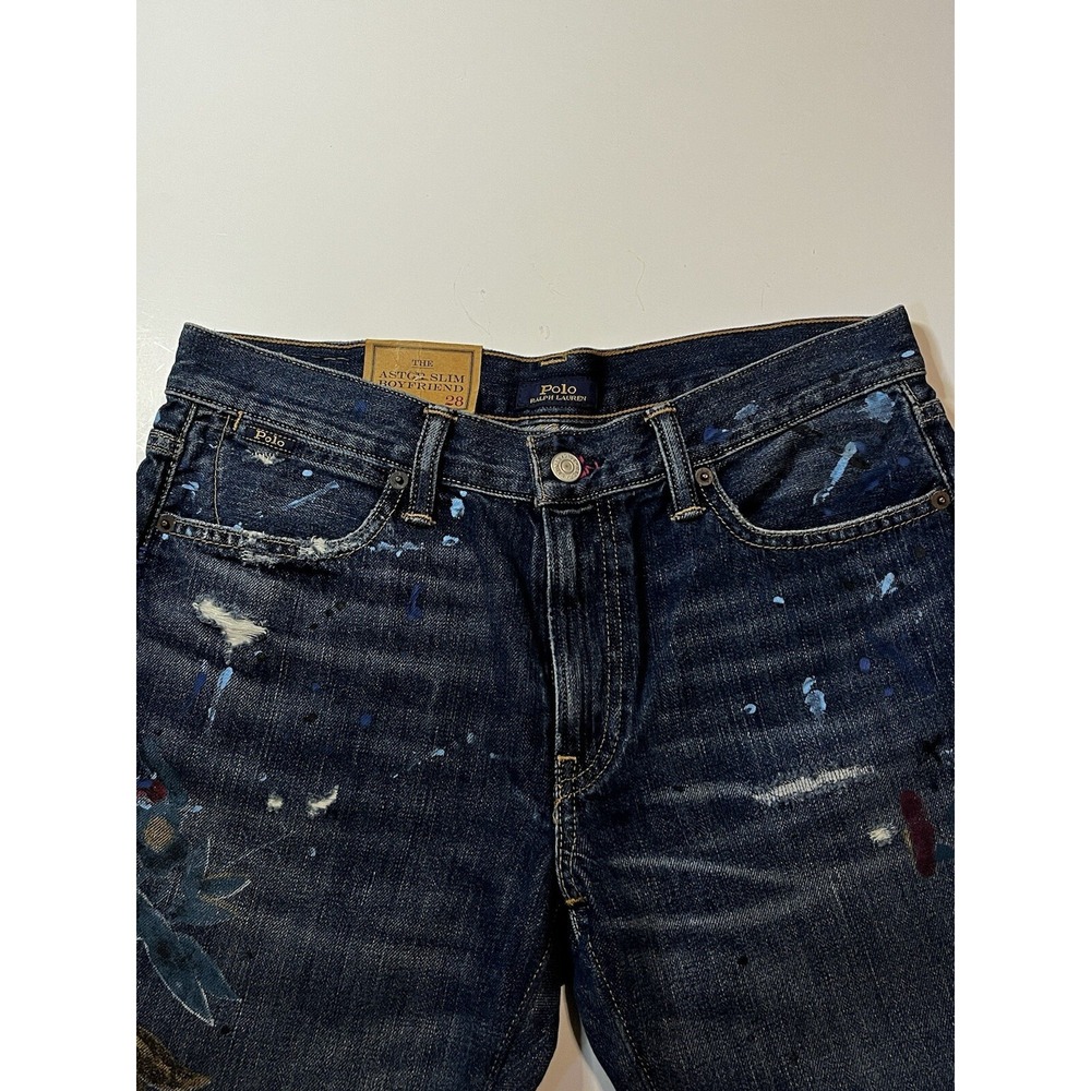 Polo Ralph Lauren Astor Slim Boyfriend Jeans Womens Size 28 Blue Crane Motif NWT - Picture 4 of 11